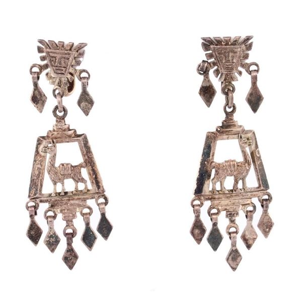 Vintage Silver Drop Style earrings Egyptian Screwb