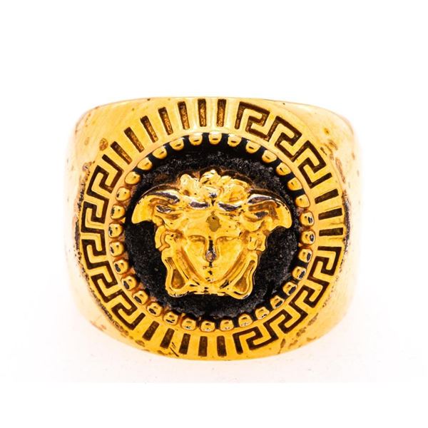 "VERSACE" GOLD Plated Logo Ring - Pre-Owned - Wear
