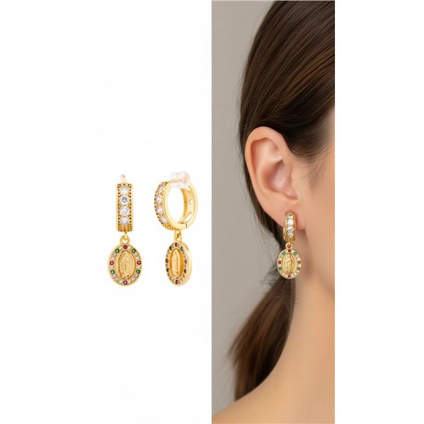 18kt Oro Laminado Hoop Earrings w/ Oval St. Jude P