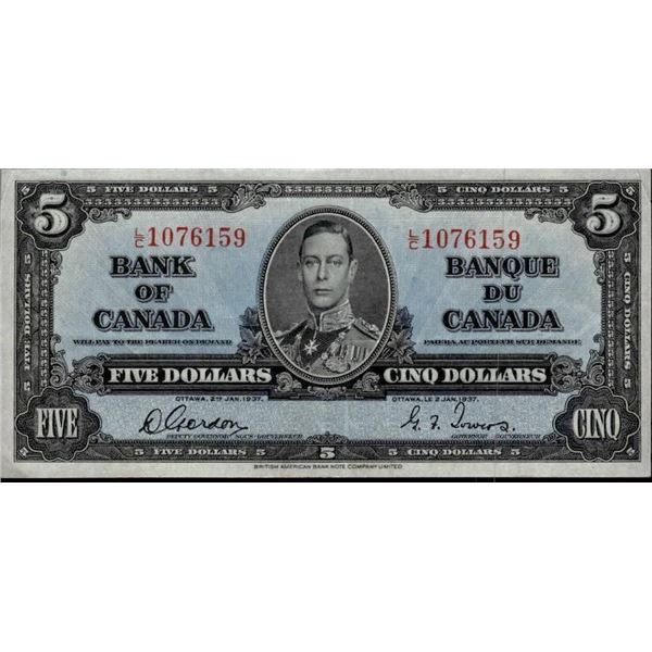 Bank of Canada 1937 Five Dollars - Gordan | Towers