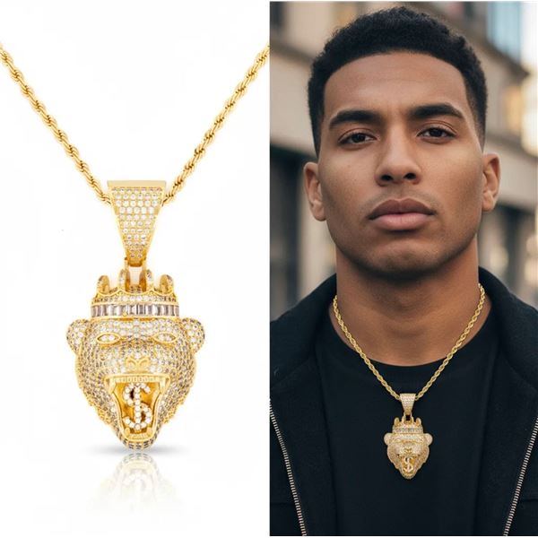 18kt Gold Overlay Oro Laminado Lion Head ÒMoneyÓ P