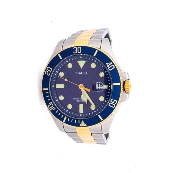 "TIMEX" Qtz. Watch Blue Dial & Bezel Two Tone Stai