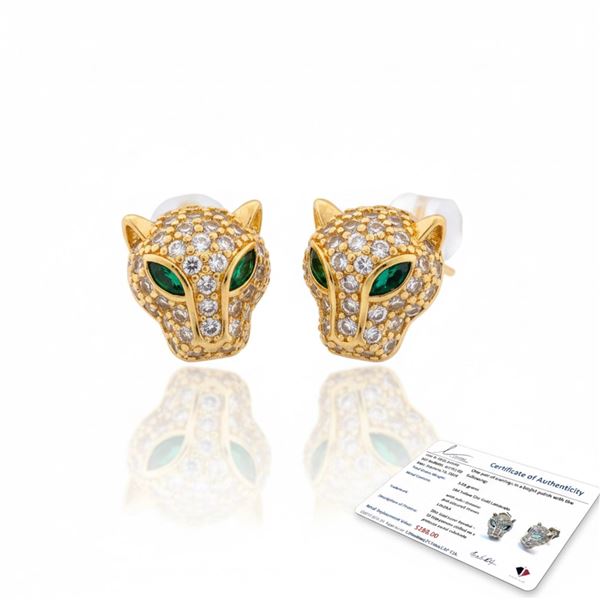 18kt Gold-Overlay Oro Laminado Panther Head Earrin