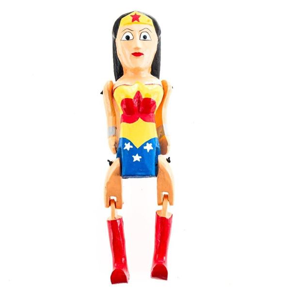 Hand-Carved Wooden Superhero Puppet Ð 15 cm Articu