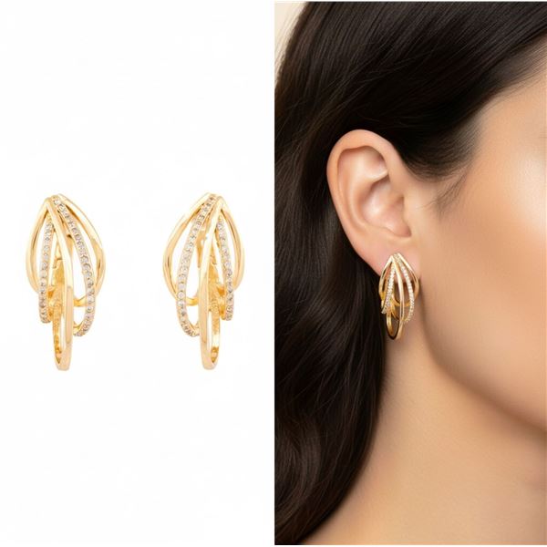 18kt Oro Laminado 4 Oblong Hoop Style Earrings Whi