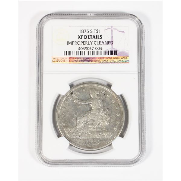 1875 AMERICAN SILVER TRADE DOLLAR NGC GRADED COIN