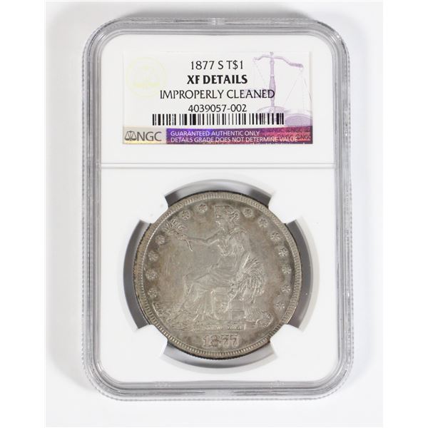 1877 AMERICAN SILVER TRADE DOLLAR NGC GRADED COIN