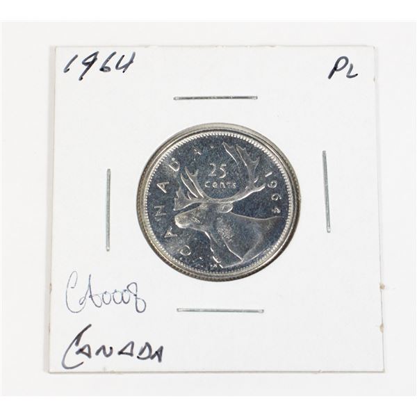 1964 CANADA SILVER .25 CENT PROOF LIKE