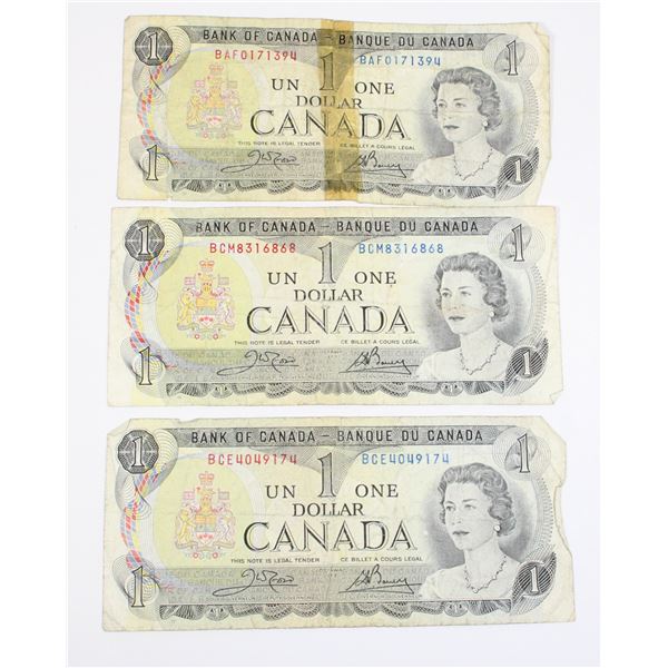 1 SET 3 - $1.00 1973 CANADIAN BILLS, CARD #98.