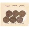 Image 1 : 1 SET 6 - 1952 - 1958 ONE CENT US COINS, CARD