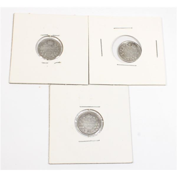 1911, 1912, 1913 CANADA SILVER 5 CENT COINS