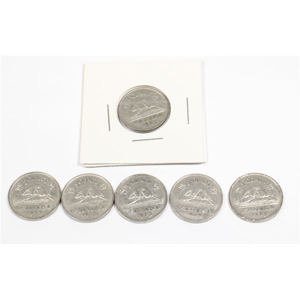 SIX 1939 CANADIAN 5 CENT COINS