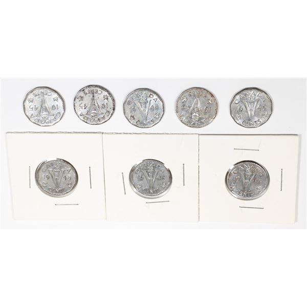 EIGHT 1945 CANADIAN VICTORY NICKELS