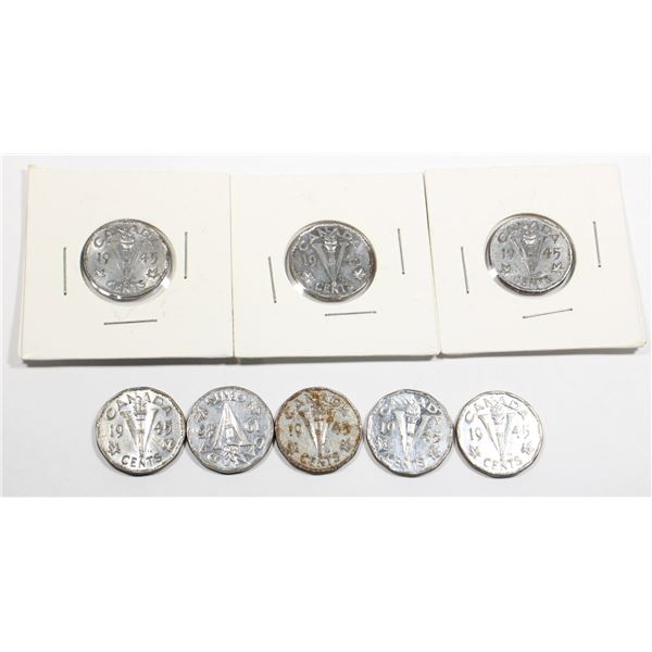 EIGHT 1945 CANADIAN VICTORY NICKELS