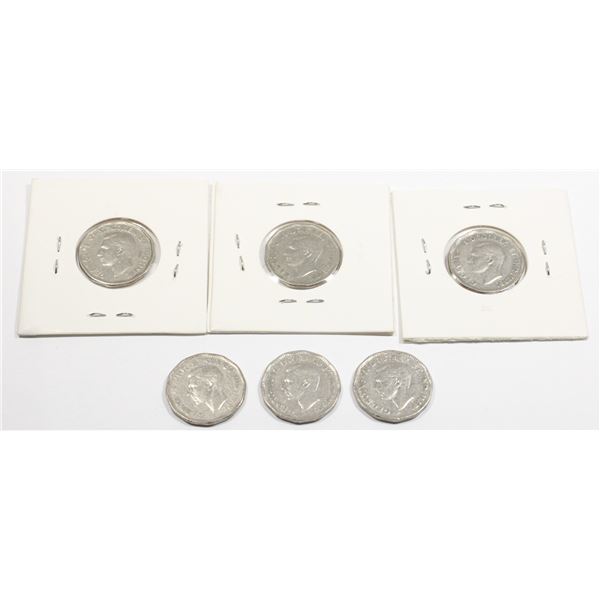 SIX 1947 CANADIAN 5 CENT COINS