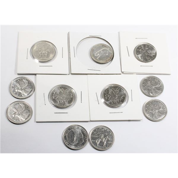 11 ASSORTED YEARS CANADIAN QUARTERS INCLUDING