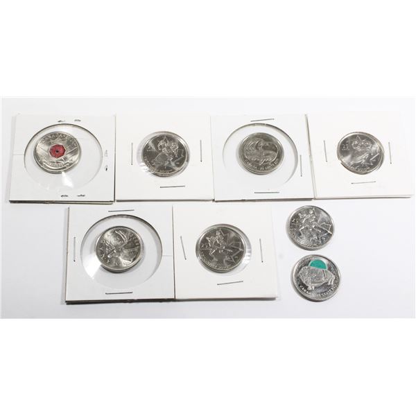 EIGHT ASSORTED YEARS CANADIAN COMMEMORATIVE QUARTR