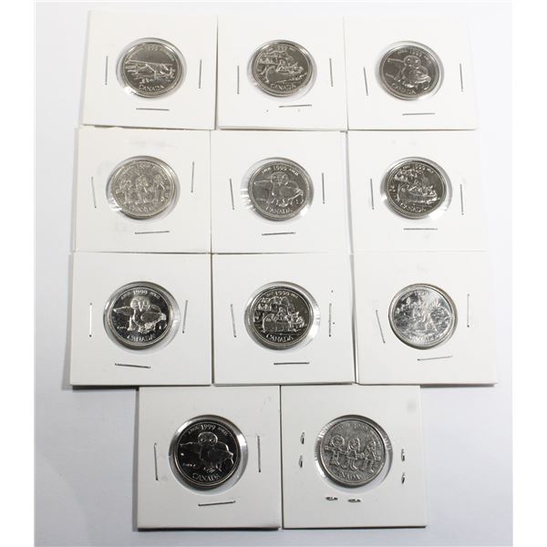 ELEVEN ASSORTED 1999 CANADIAN QUARTERS