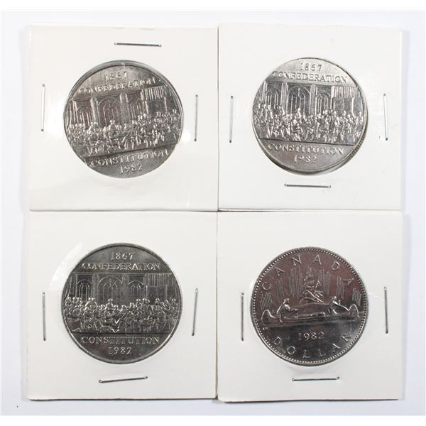 FOUR 1982 CANADIAN DOLLAR COINS
