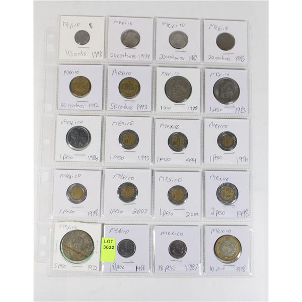 20 COINS ALL MEXICO