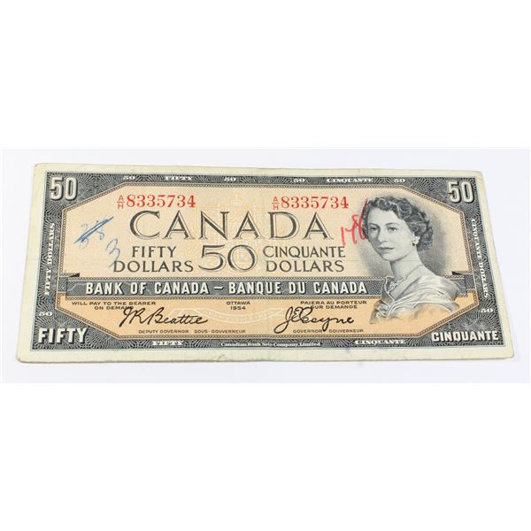 1954 CANADIAN $50 BANK NOTE