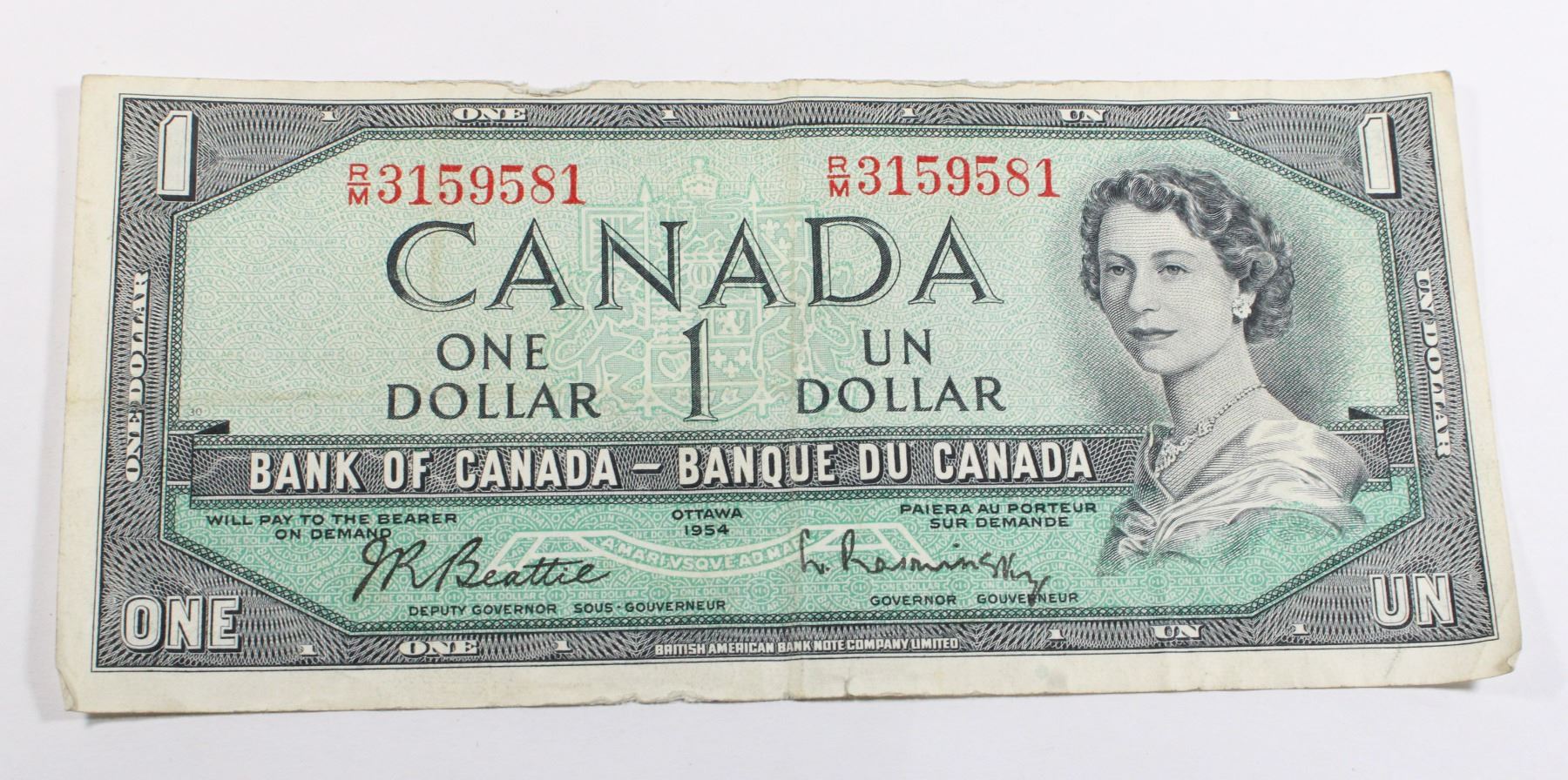 1.com Bank Note 1954 CANADIAN $1 BANK NOTE