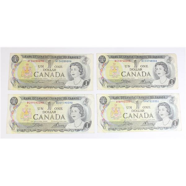LOT OF 4 1973 CANADIAN $1 BANK NOTES