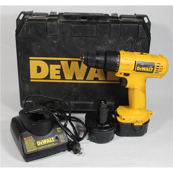 DEWALT DW907 DRILL W/ CASE, EXTRA BATTERY, CHARGER