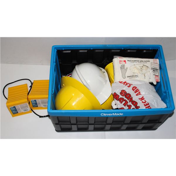 TOTE WITH HARDHATS AND MORE