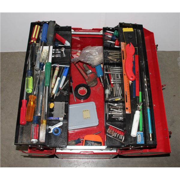 LARGE TOOLBOX W/ SCREWDRIVERS & ASSORTED TOOLS