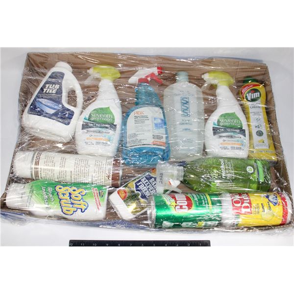 LARGE FLAT OF CLEANING CHEMICALS INCLUDING