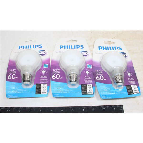 THREE PHILIPS 60W BULBS