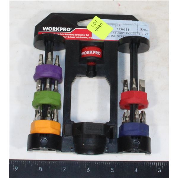 WORKPRO STUBBY DOUBLE DRIVE RATCHETING SCREWDRIVER