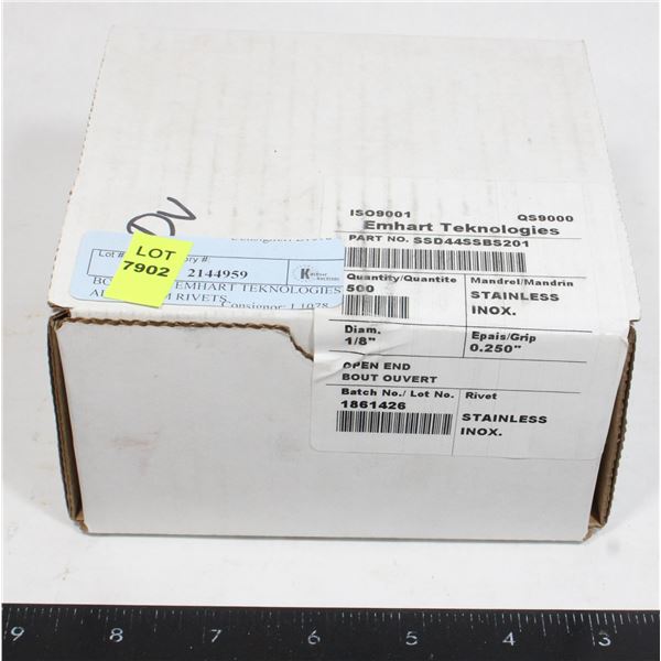 BOX OF 500 EMHART TECHNOLOGIES ALUMINUM RIVETS