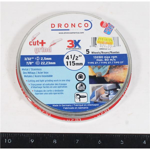 5 DRONCO 4 1/2" CUT+GRIND WHEELS