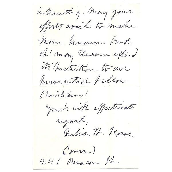 The Battle Hymn of the Republic Julia Ward Howe Signed Civil War Letter