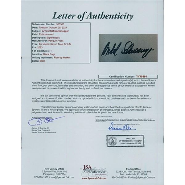 Governator Arnold Schwarzenegger Signed Be Useful 1st Ed Hardcover Book JSA Authenticated