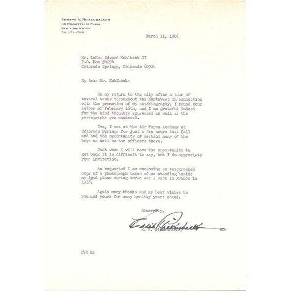 World war 2 Ace Eddie RICKENBACKER Signed Photograph