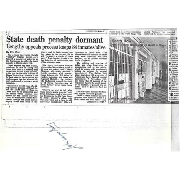 Killer Clown John Wayne Gacy Signed Newspaper Article