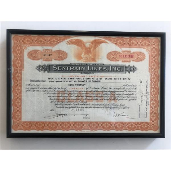 Framed Seatrain Lines Inc. Stock Certificate