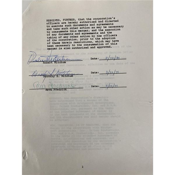 Robert Mitchum signed Dorlite Corporation Document
