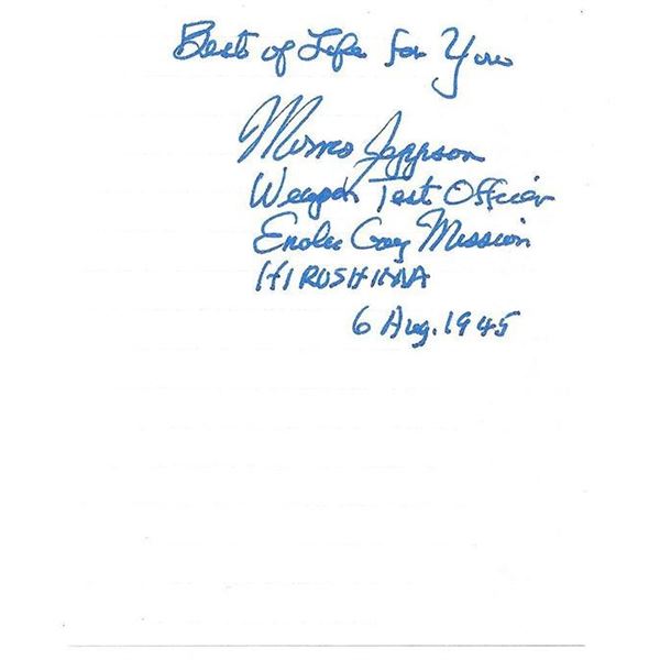 Hiroshima Bomber Morris Jeppson Signed Letter