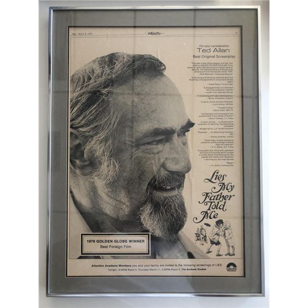 1976 Golden Globe Winner Lies My Father Told Me Plaque