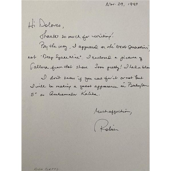 Star Trek Vulcan Lieutenant Saavik Robin Curtis signed personal letter