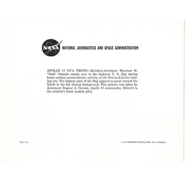 Apollo 17 Moonwalker Harrison Schmitt signed official NASA photograph