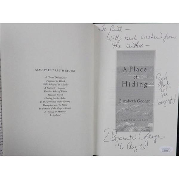 Elizabeth George Signed A Place of Hiding First Edition Book JSA Authenticated P