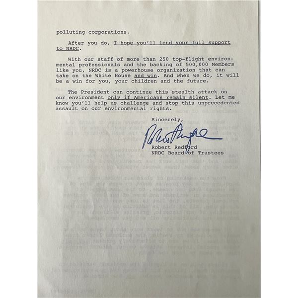 Robert Redford signed NRDC Letter
