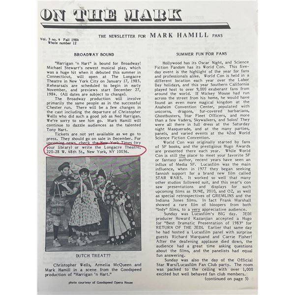 Star Wars Mark Hamill newsletter page