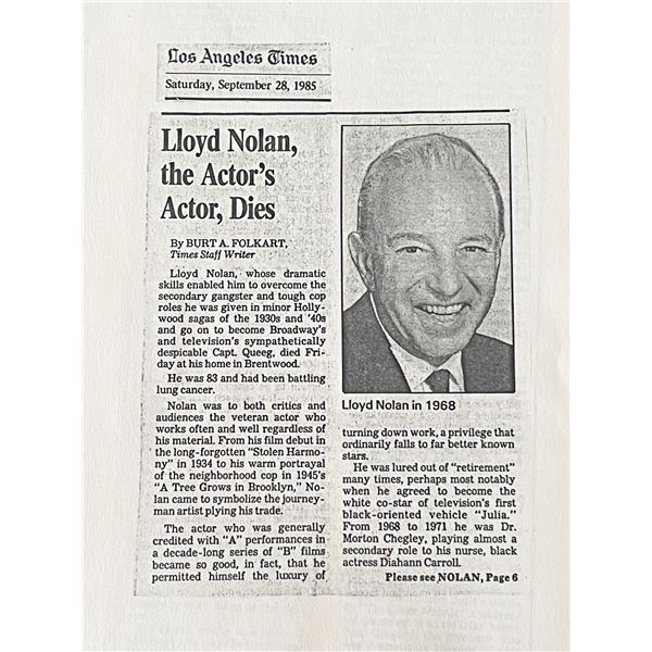 Lloyd Nolan obituary