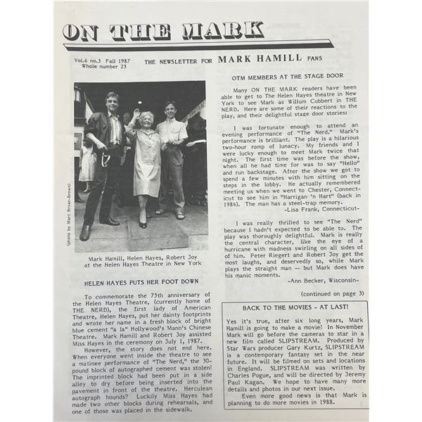 Star Wars Mark Hamill newsletter page